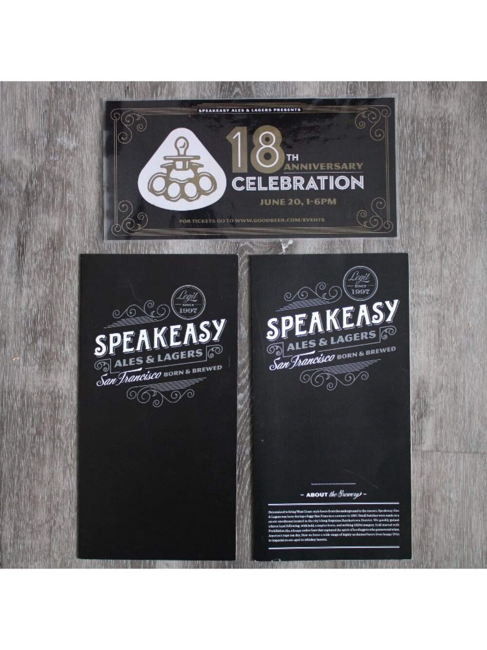 Speakeasy Brewing Company Menus 18th Anniversary Celebration Card Beer Ephemera